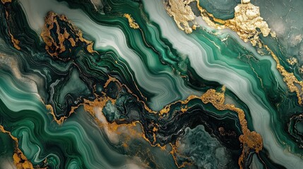 Abstract Swirling Green and Gold Marble Pattern
