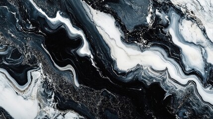 Fototapeta premium Abstract Swirling Pattern of Black, White, and Gray Marble