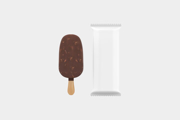 Glossy Flow Pack with Ice Cream Mockup Isolated On White Background.3d illustration