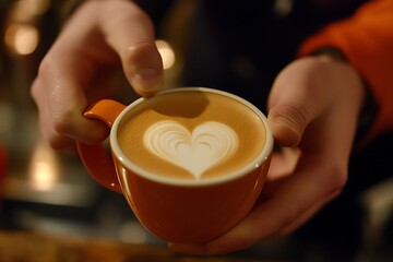 A Cup of Coffee with a Heart Design