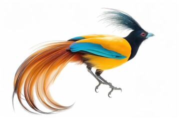Obraz premium Golden bird of paradise showing beautiful colors while walking