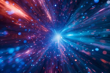 Abstract Representation of Speed Through Space With Bright Lights and Blue and Red Colors