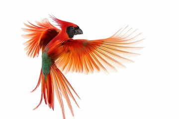 Obraz premium Northern cardinal bird flying showing its beautiful red wings