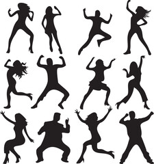 Silhouette of people dance party group on white background