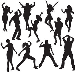 Silhouette of people dance party group on white background