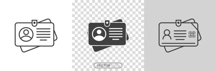 ID Card icon set. Identity document vector icons collection. Driver's license Identification card icon symbol in flat style. Face ID and eye scan icons. Vector illustration.