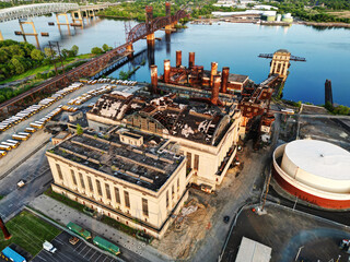 Aerial View of Abandoned Power Plant on Delaware River Philadelphia