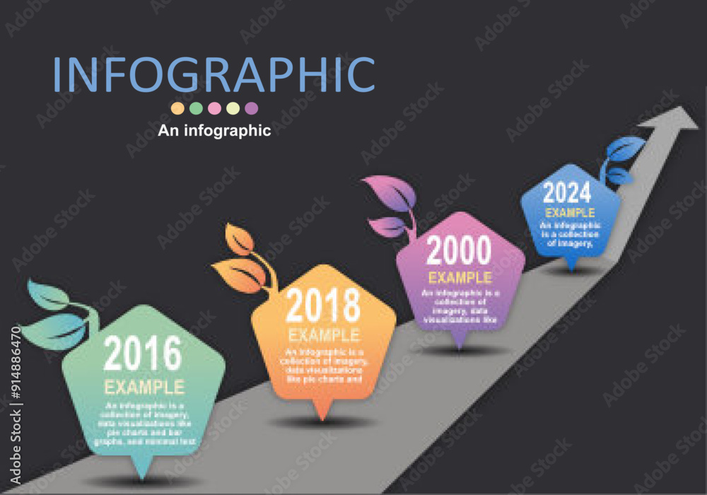 Poster infographic vector illustration with graph bars arranged in a gray road height with arrows at the en