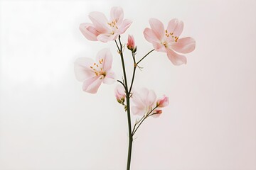 Fototapeta premium Elegant pink flower stem. Aesthetic floral simplicity composition. Close up view flower
