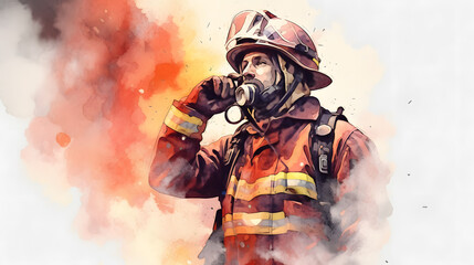 Fototapeta premium Firefighter Watercolor Style