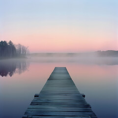 Obraz premium Tranquil Dawn by the Lake: A Journey into Solitude and Reflection in Nature's Embrace