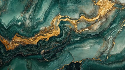 Fototapeta premium Abstract Marble Texture with Swirling Green and Gold Veins