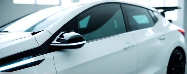Fototapeta premium there is some cars with their lights on, on the road,
