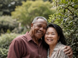 Naklejka premium Portrait of a couple of black man from Africa and white woman from Asia, individuals of different races