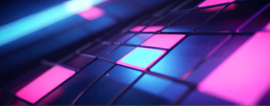  colorful glass windows in front of buildings that feature several colored lines,