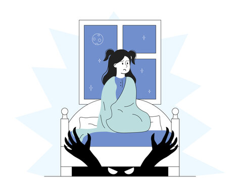scared girl in bed at night clip art preview