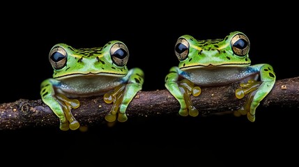 Naklejka premium Two Peacock tree frogs (Leptopelis vermiculatus), also known as Amani forest tree frogs or vermiculated tree frogs, native to forest areas in Tanzania.