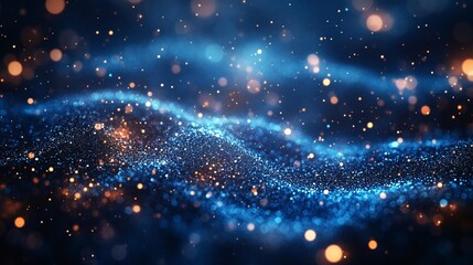 Obraz premium Set of images featuring blue glowing particles and bokeh, perfect for abstract and festive visuals, isolated on transparent background, Generative AI