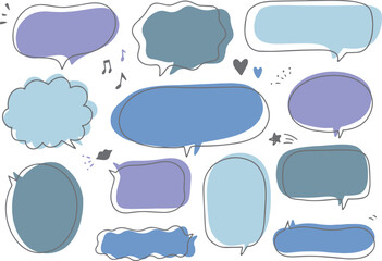 Fototapeta premium ゆるい手描きのブルーのふきだしセット
