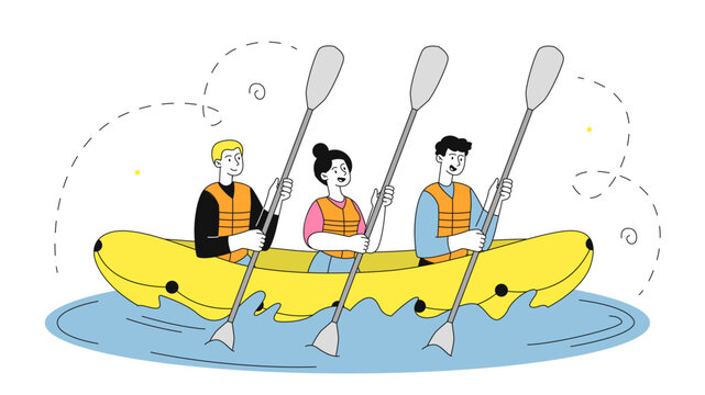 yellow boat with people paddling on water clip art preview