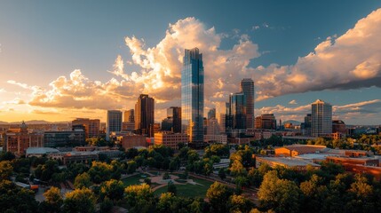 Downtown skyline, modern cityscape, business district Background
