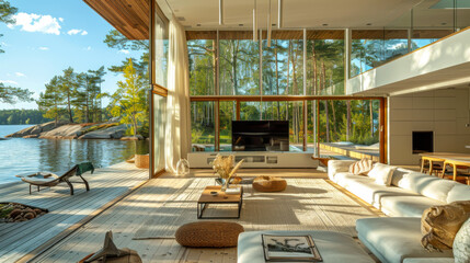 Luxury Farmhouse Living Room with Rustic Furniture and Abundant Sunlight