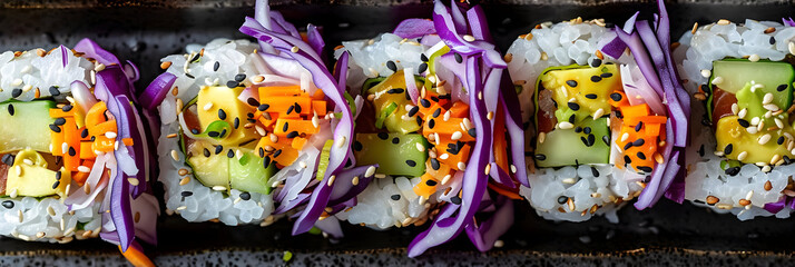 Colorful Veggie Sushi Rolls with Sesame Seeds - Photo