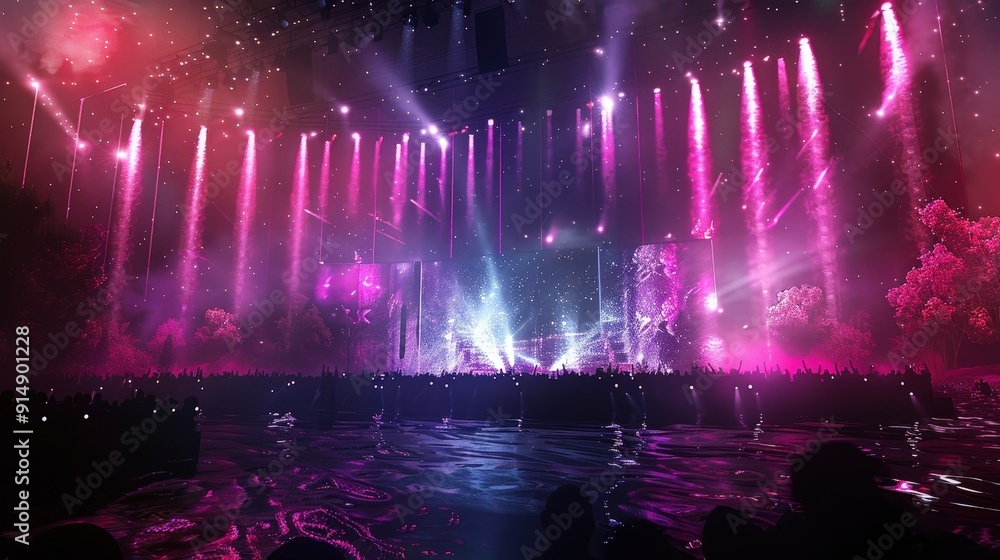 Poster create a concept for a light show at a music festival that synchronizes with live performances. how 