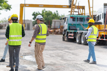 Group of Engineer and foreman worker team inspect the construction site, Site manager worker and builder on construction site