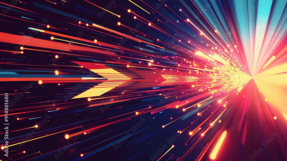 Poster create a dynamic arrow that appears to be in motion. how do you use lines and shapes to convey speed