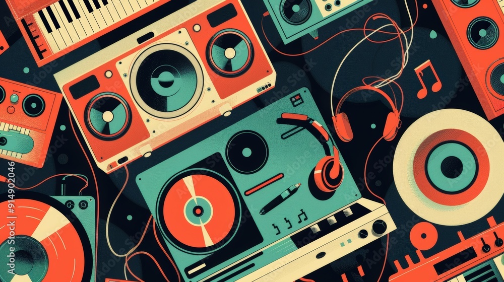 Poster create a graphic for a podcast about music history. what elements make it engaging and informative