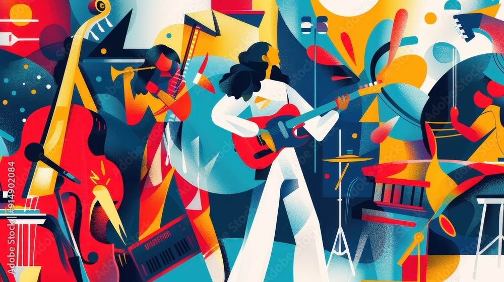 Poster create a graphic for a podcast about music history. what elements make it engaging and informative
