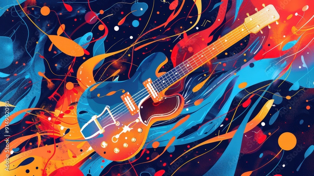 Aufkleber create a graphic for a podcast about music history. what elements make it engaging and informative