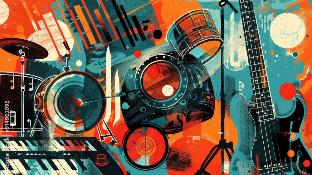 Poster create a graphic for a podcast about music history. what elements make it engaging and informative