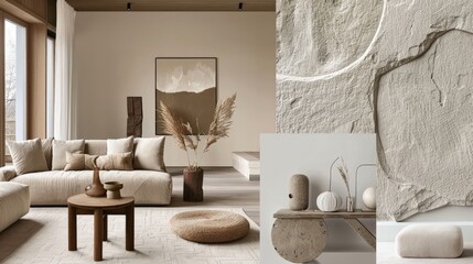 Create a mood board for a Scandinavian interior design project. What colors, textures, and furniture pieces would you include to achieve the minimalist yet cozy aesthetic