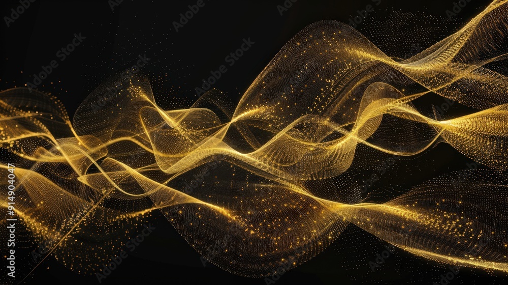 Poster Golden abstract lines intersecting on a black canvas
