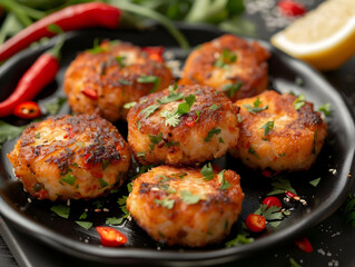 Spicy Fish Cakes with Chili and Parsley - Realistic Food Photo