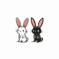 Fototapeta premium A rabbit drawn using simple black lines. A black and a white rabbit.