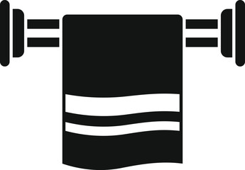 Black silhouette of a clean towel hanging on a towel rail, perfect for representing bathroom and hygiene concepts