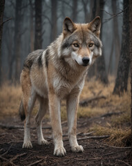 Naklejka premium Majestic Wolf in Misty Forest