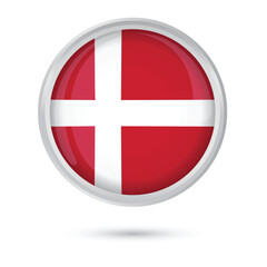 Fototapeta premium Denmark flag. Round Flag of Denmark glossy framed vector illustration isolated on white background. Official flag of Denmark for national day Independence Day celebration, election