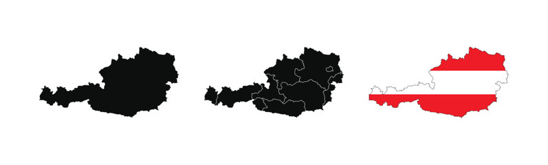 Vector Austria Map. Map of Austria with National Flag.
