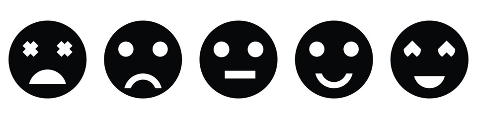 Fototapeta premium Feedback emoticons rating emojis. Smiley icon set , happy, neutral, sad, emoji, flat icon - Customer satisfaction rating scale with good and bad emotions.