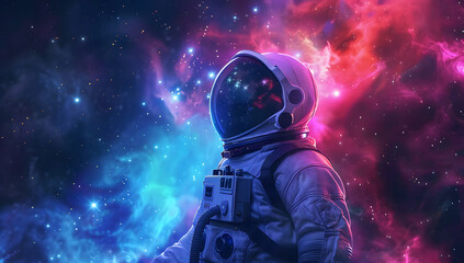 3d illustration of an astronaut in outer space. synth-wave astronaut, design