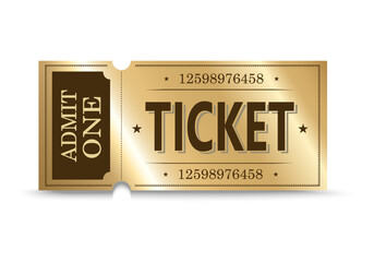 Golden ticket. Vector illustration for websites, applications, cinemas, clubs, public events and creative design.