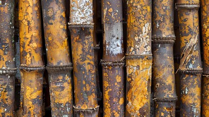  Close up of brown and weathered sugar cane stalks for a rustic jungle-infused decor background