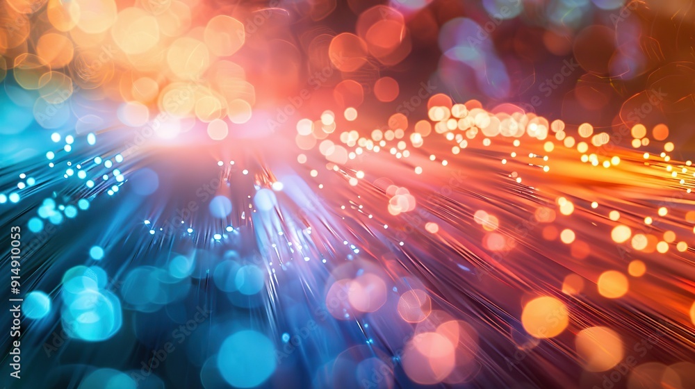 Poster a close-up view of fiber optic cables with light passing through them. these cables represent high-s