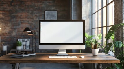 Sleek white desktop computer in stylish and modern workspace with elegant interior design