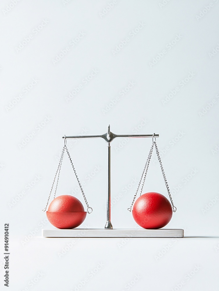 Aufkleber an abstract image of a balance scale with money on one side and a red caution sign on the other, rep