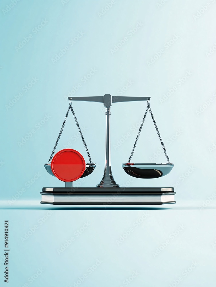 Aufkleber an abstract image of a balance scale with money on one side and a red caution sign on the other, rep